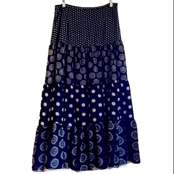 Tiered Maxi Skirt Black & White Polka Dots Vintage ReWork UPWork Anthropologie - Picture 5 of 9